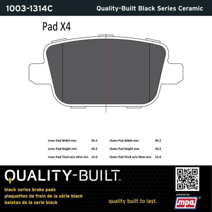 MPA 1003-1314C Quality-Built Black Series Ceramic Brake Pads w/ Hardware
