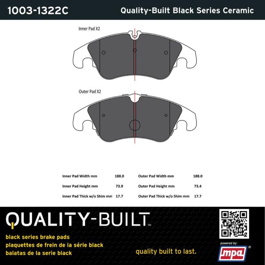 MPA 1003-1322C Quality-Built Black Series Ceramic Brake Pads w/ Hardware