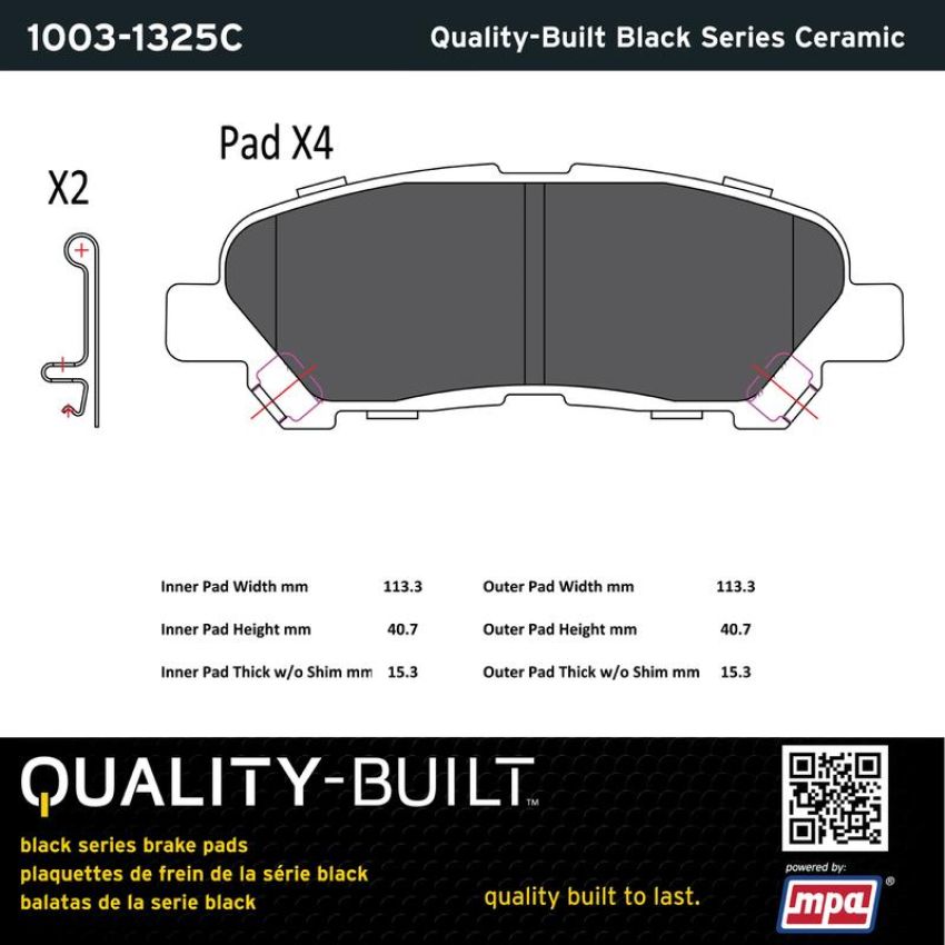 MPA 1003-1325C Quality-Built Black Series Ceramic Brake Pads w/ Hardware