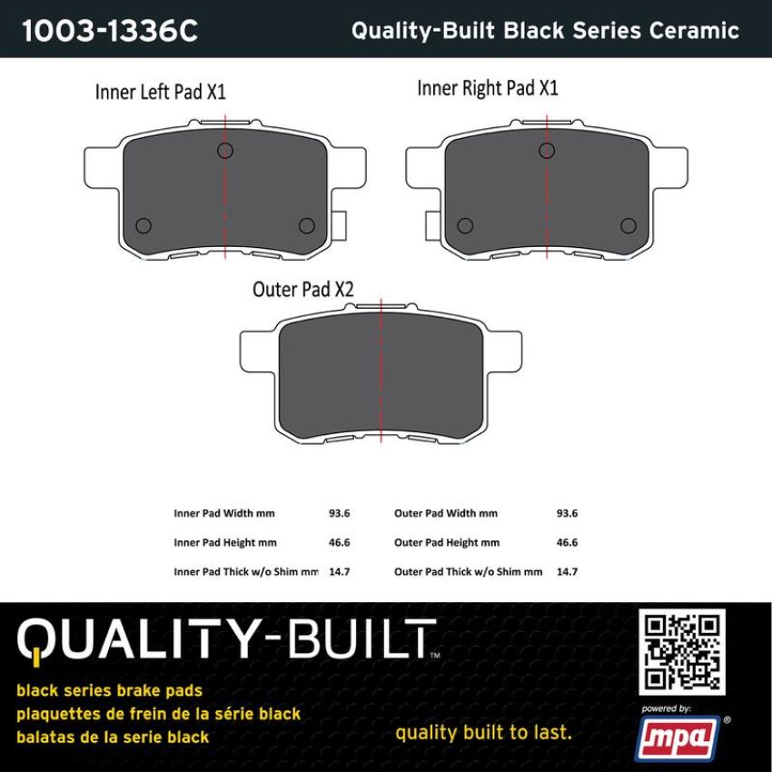 MPA 1003-1336C Quality-Built Black Series Ceramic Brake Pads w/ Hardware
