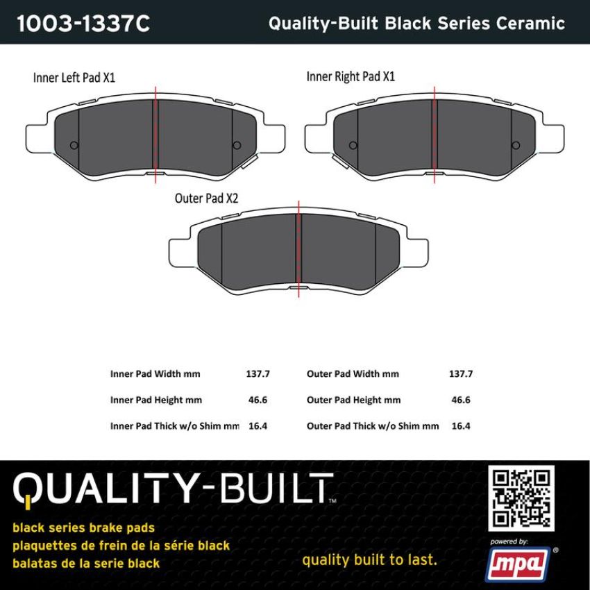 MPA 1003-1337C Quality-Built Black Series Ceramic Brake Pads w/ Hardware