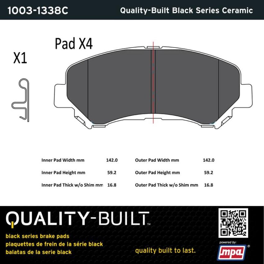 MPA 1003-1338C Quality-Built Black Series Ceramic Brake Pads w/ Hardware