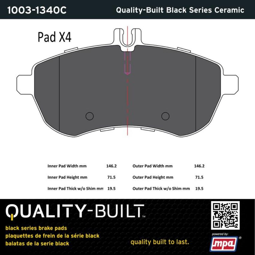 MPA 1003-1340C Quality-Built Black Series Ceramic Brake Pads w/ Hardware
