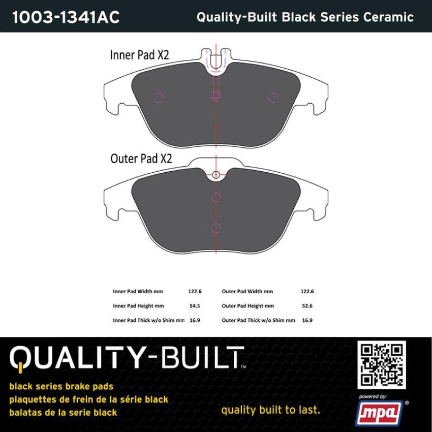 MPA 1003-1341AC Quality-Built Black Series Ceramic Brake Pads w/ Hardware
