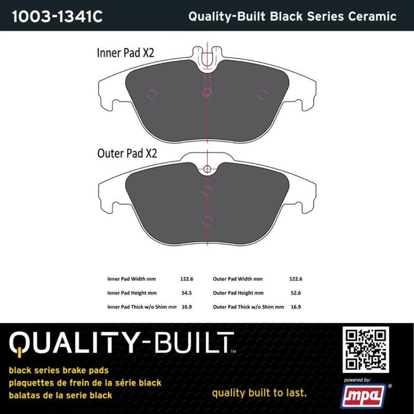 MPA 1003-1341C Quality-Built Black Series Ceramic Brake Pads w/ Hardware