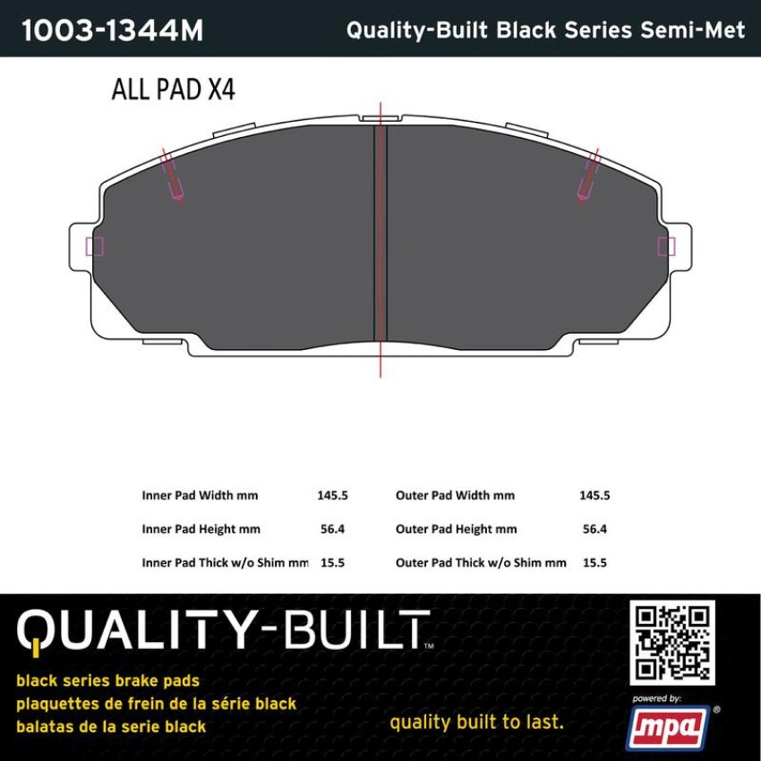 MPA 1003-1344M Quality-Built Black Series Semi-Metallic Brake Pads