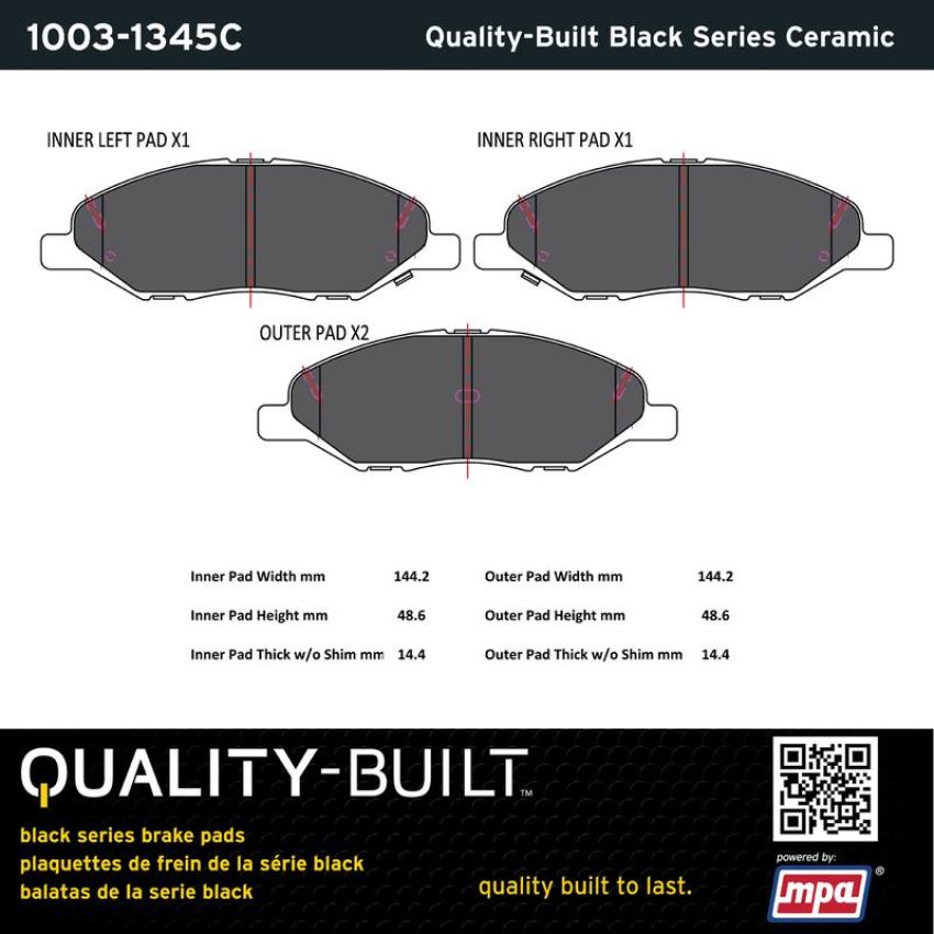 MPA 1003-1345C Quality-Built Black Series Ceramic Brake Pads w/ Hardware