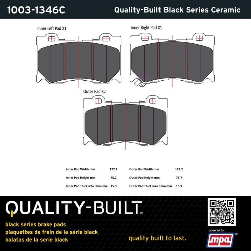 MPA 1003-1346C Quality-Built Black Series Ceramic Brake Pads w/ Hardware