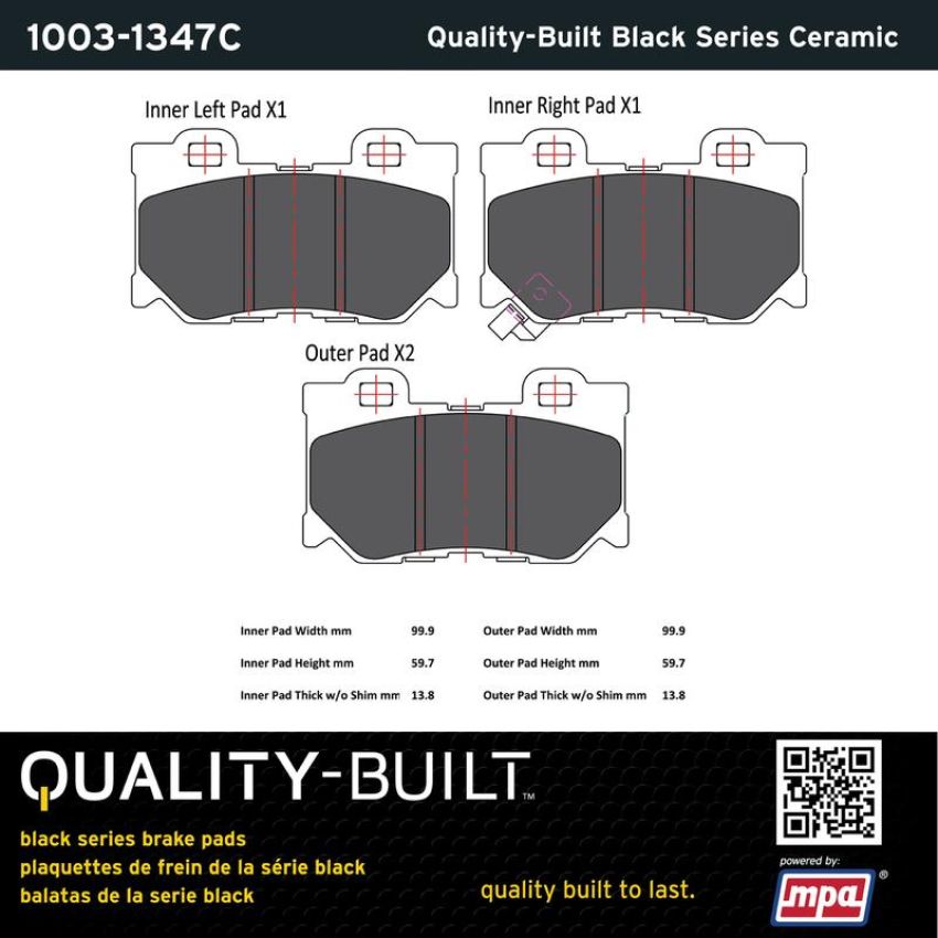 MPA 1003-1347C Quality-Built Black Series Ceramic Brake Pads w/ Hardware