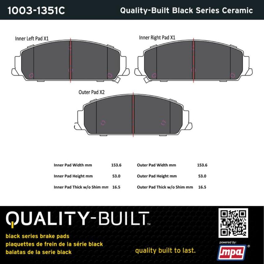 MPA 1003-1351C Quality-Built Black Series Ceramic Brake Pads w/ Hardware