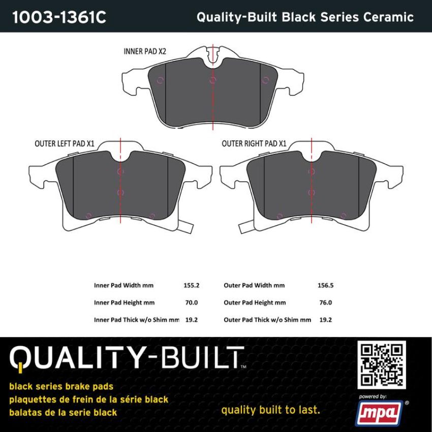 MPA 1003-1361C Quality-Built Black Series Ceramic Brake Pads w/ Hardware