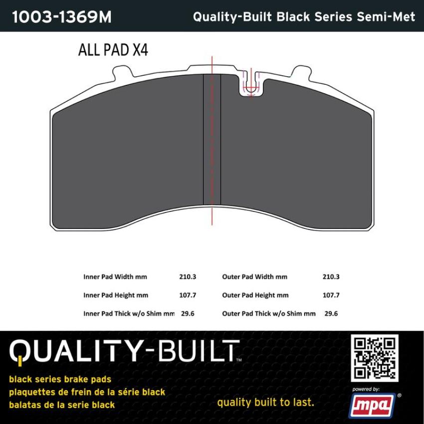 MPA 1003-1369M Quality-Built Black Series Semi-Metallic Brake Pads