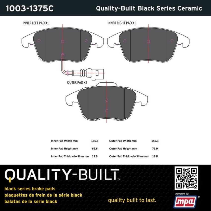 MPA 1003-1375C Quality-Built Black Series Ceramic Brake Pads w/ Hardware