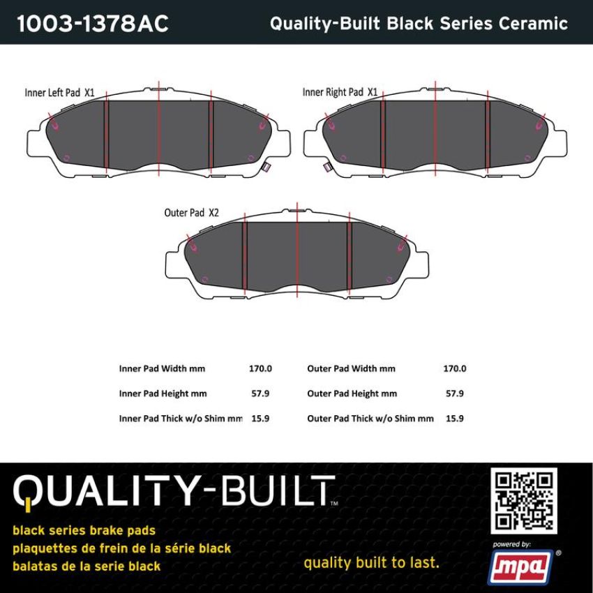 MPA 1003-1378AC Quality-Built Black Series Ceramic Brake Pads