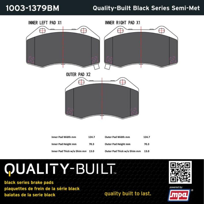 MPA 1003-1379BM Quality-Built Black Series Semi-Metallic Brake Pads