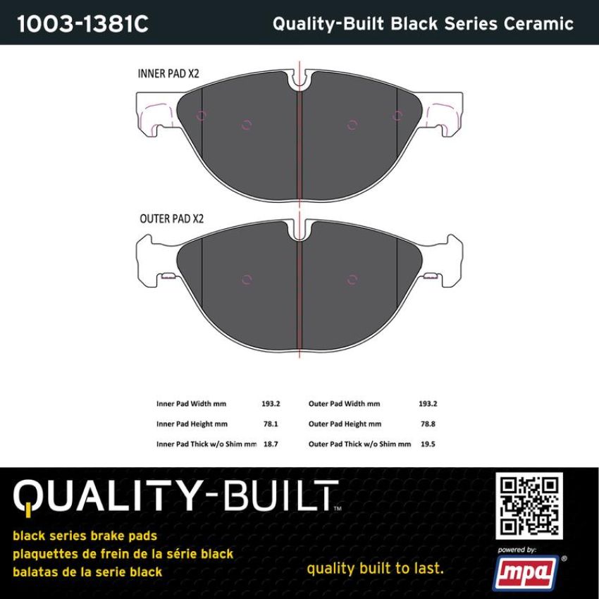 MPA 1003-1381C Quality-Built Black Series Ceramic Brake Pads