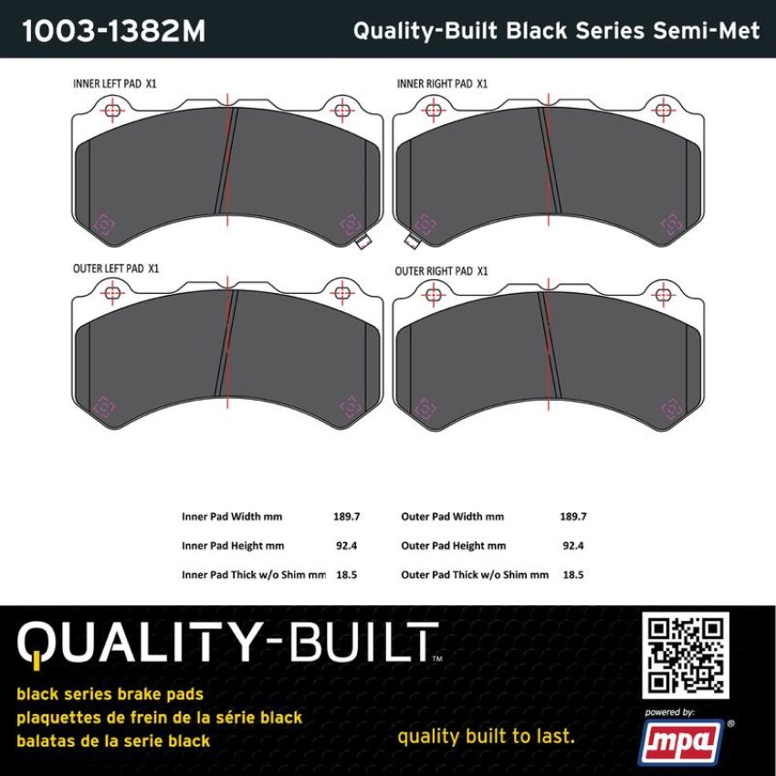 MPA 1003-1382M Quality-Built Black Series Semi-Metallic Brake Pads