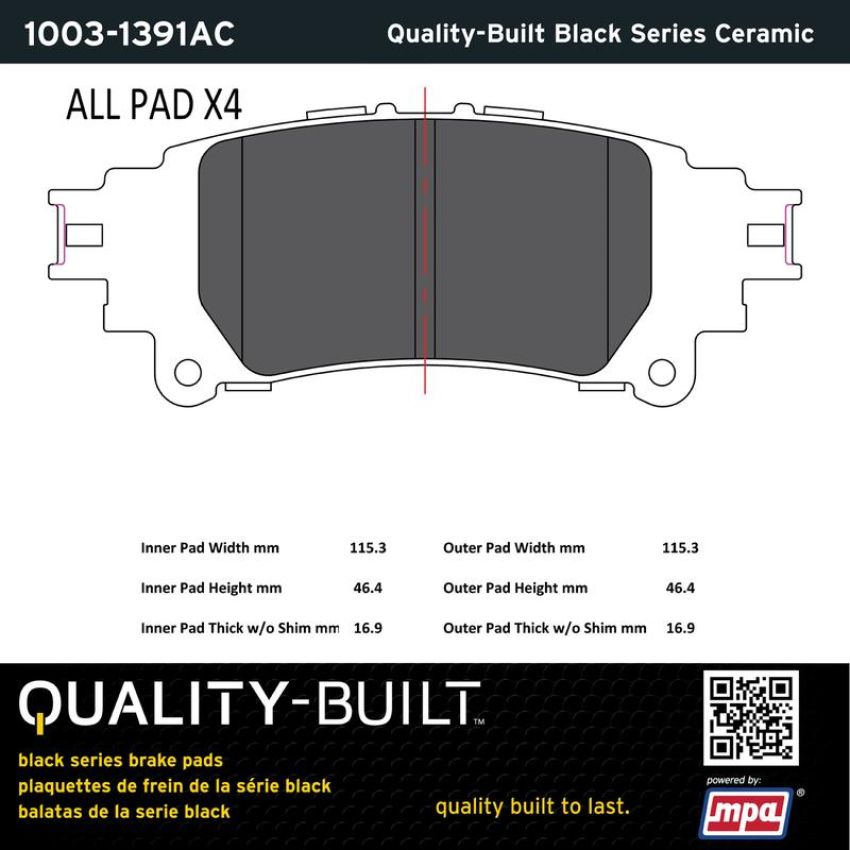 MPA 1003-1391AC Quality-Built Black Series Ceramic Brake Pads w/ Hardware