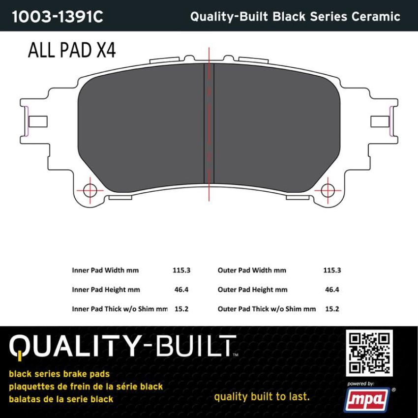MPA 1003-1391C Quality-Built Black Series Ceramic Brake Pads w/ Hardware