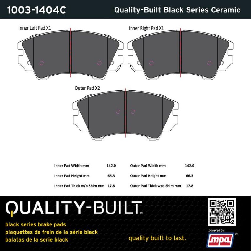 MPA 1003-1404C Quality-Built Black Series Ceramic Brake Pads w/ Hardware
