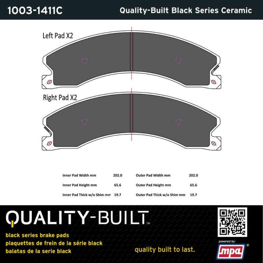 MPA 1003-1411C Quality-Built Black Series Ceramic Brake Pads w/ Hardware