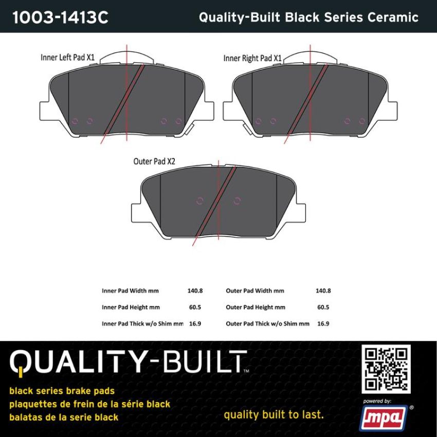 MPA 1003-1413C Quality-Built Black Series Ceramic Brake Pads w/ Hardware