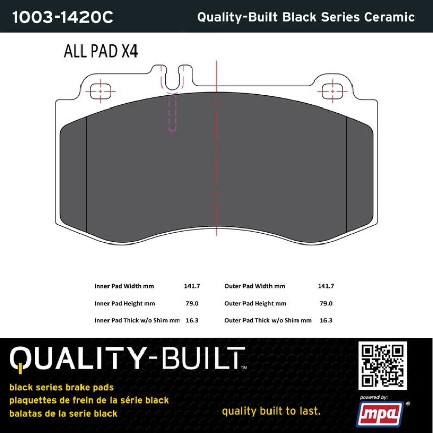 MPA 1003-1420C Quality-Built Black Series Ceramic Brake Pads w/ Hardware