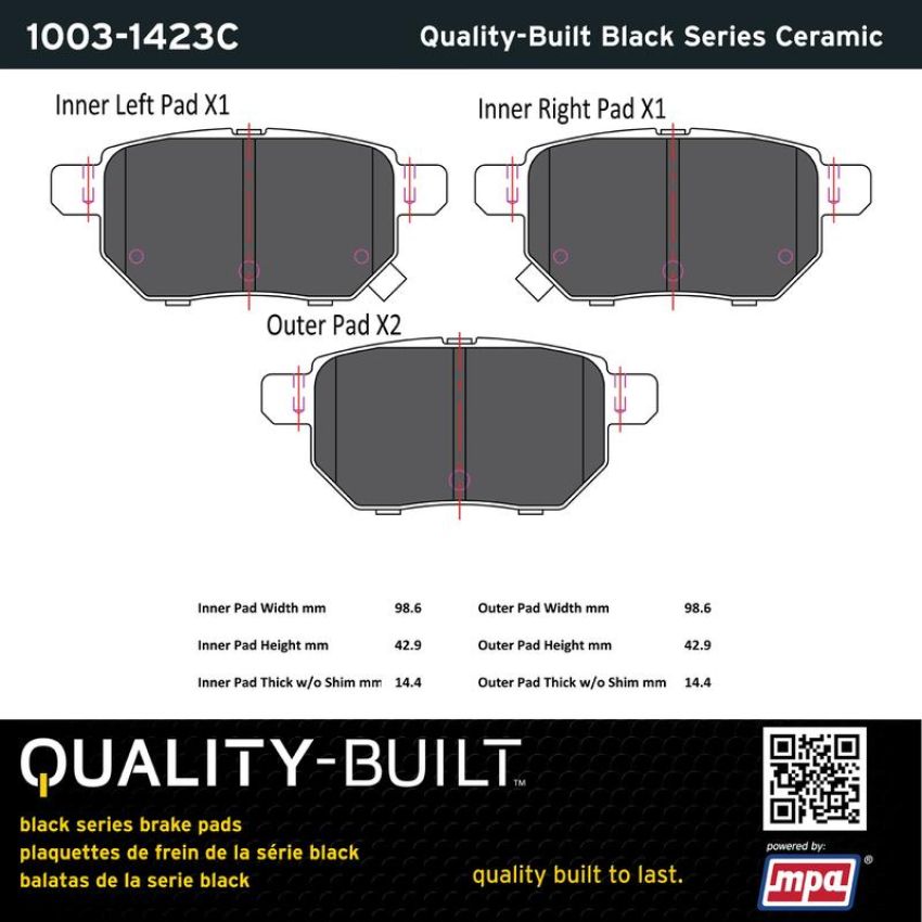 MPA 1003-1423C Quality-Built Black Series Ceramic Brake Pads w/ Hardware