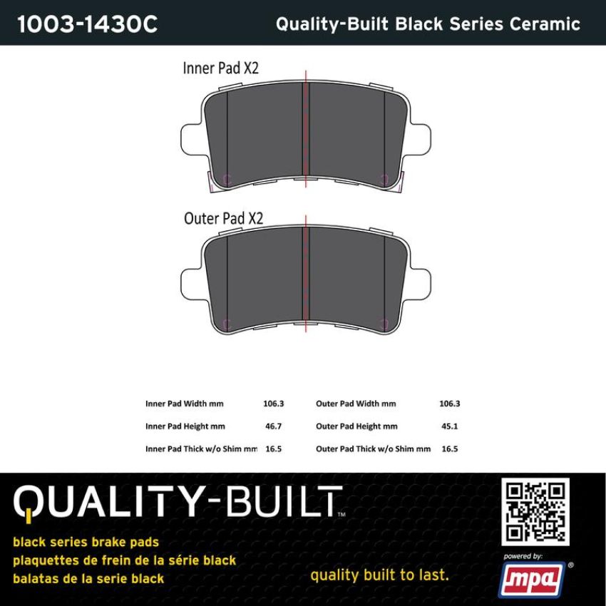 MPA 1003-1430C Quality-Built Black Series Ceramic Brake Pads w/ Hardware