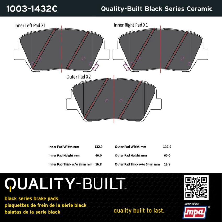 MPA 1003-1432C Quality-Built Black Series Ceramic Brake Pads w/ Hardware