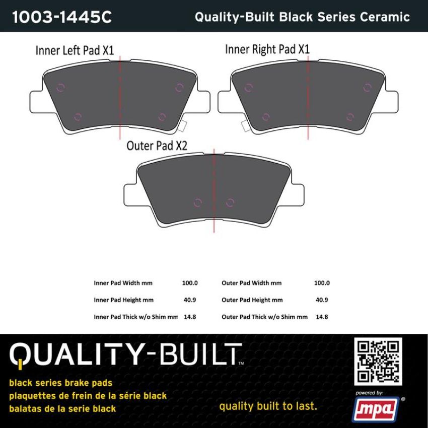 MPA 1003-1445C Quality-Built Black Series Ceramic Brake Pads w/ Hardware