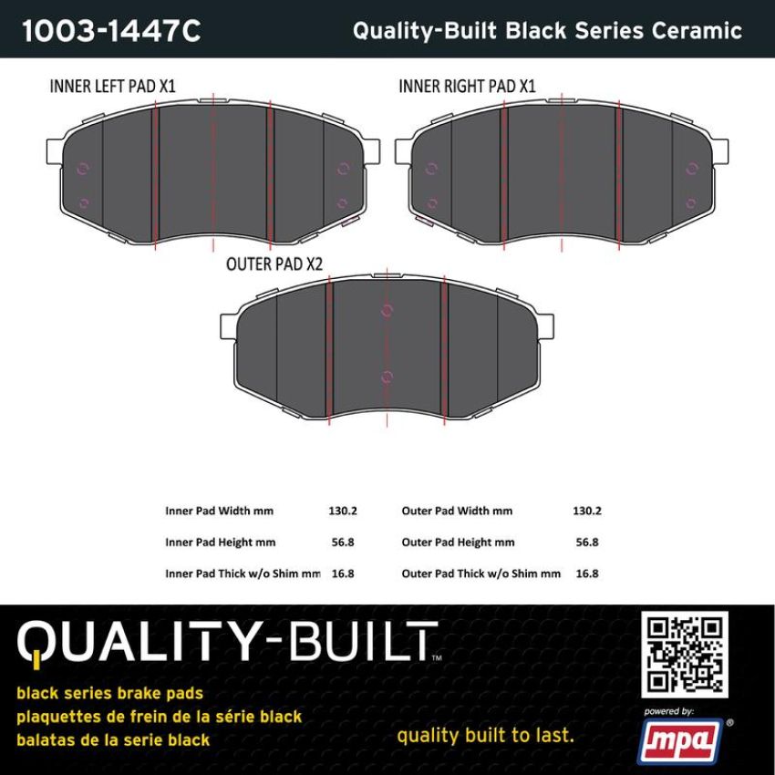 MPA 1003-1447C Quality-Built Black Series Ceramic Brake Pads w/ Hardware