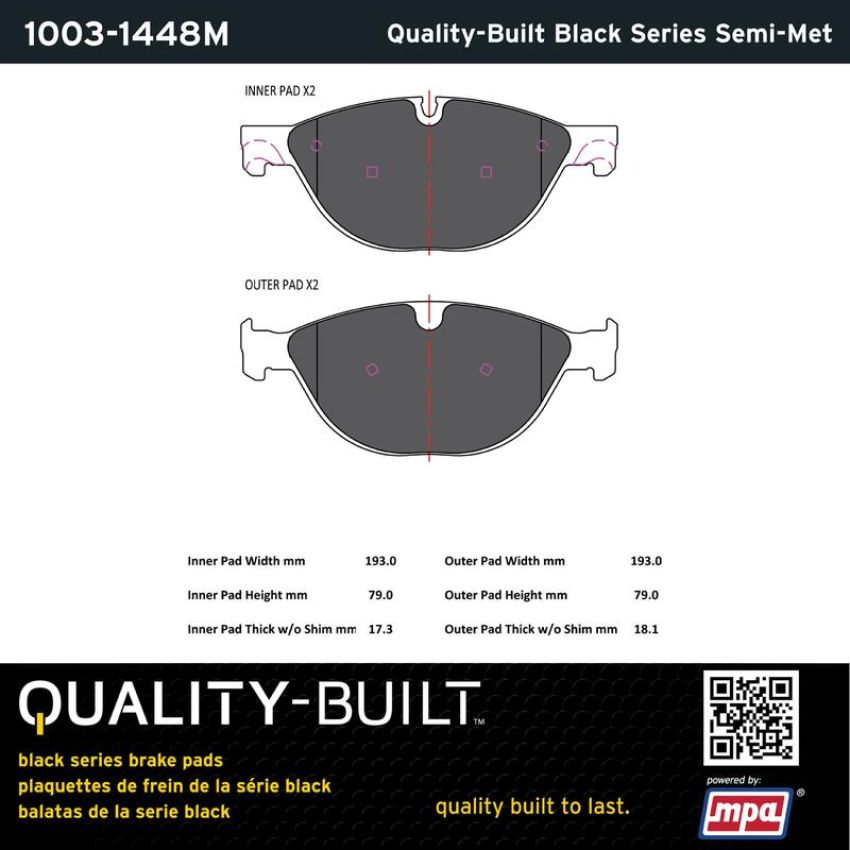MPA 1003-1448M Quality-Built Black Series Semi-Metallic Brake Pads