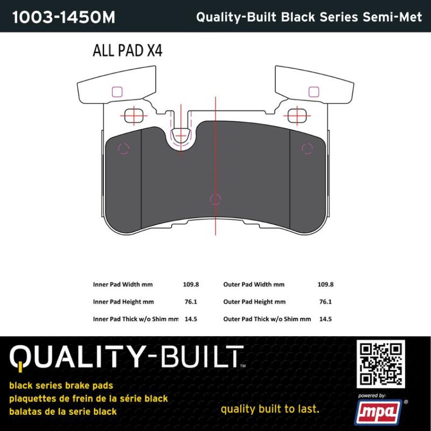 MPA 1003-1450M Quality-Built Black Series Semi-Metallic Brake Pads