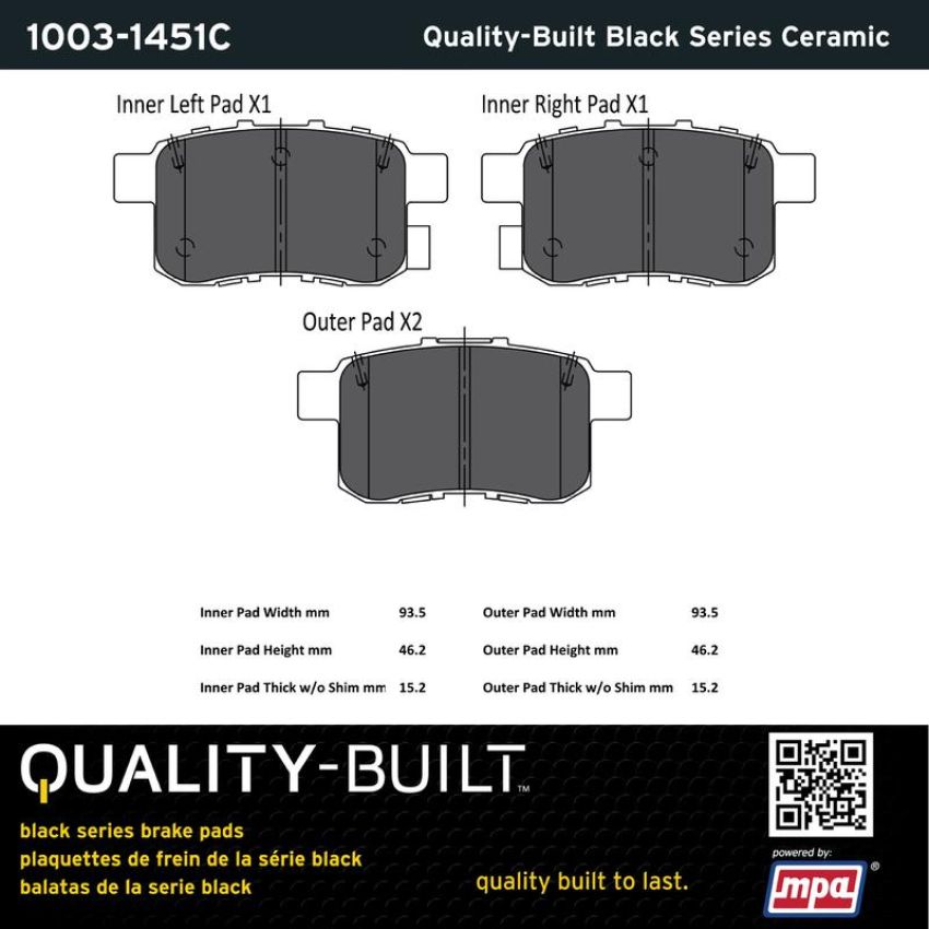 MPA 1003-1451C Quality-Built Black Series Ceramic Brake Pads w/ Hardware