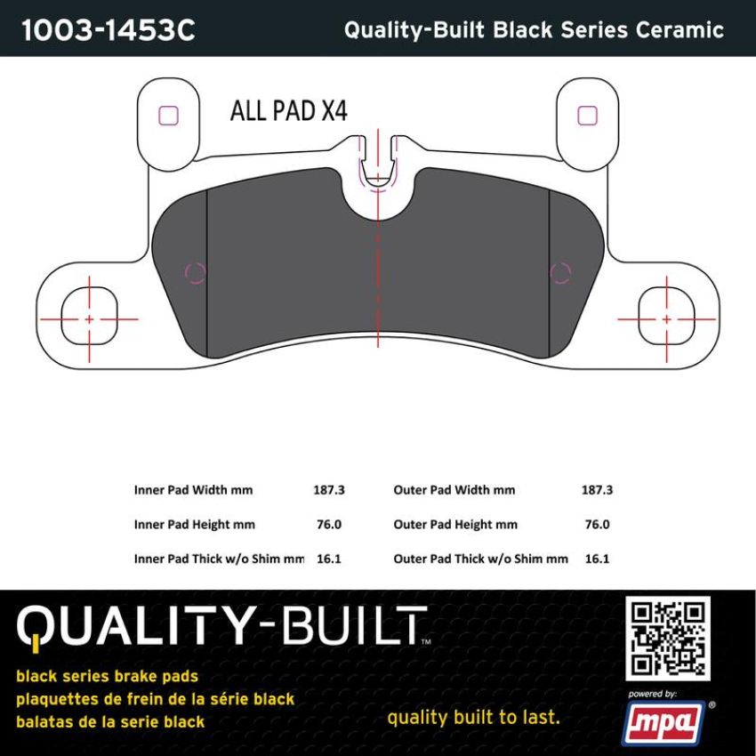 MPA 1003-1453C Quality-Built Black Series Ceramic Brake Pads w/ Hardware