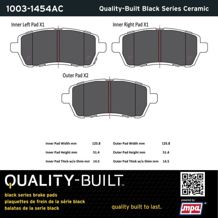 MPA 1003-1454AC Quality-Built Black Series Ceramic Brake Pads w/ Hardware
