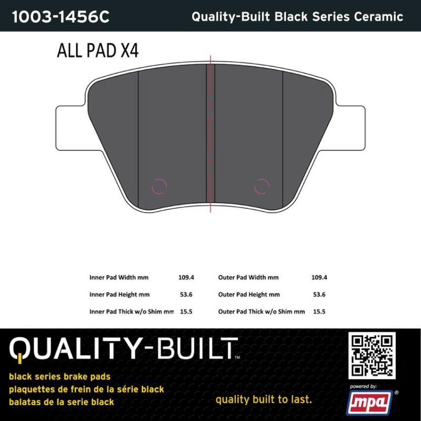 MPA 1003-1456C Quality-Built Black Series Ceramic Brake Pads w/ Hardware