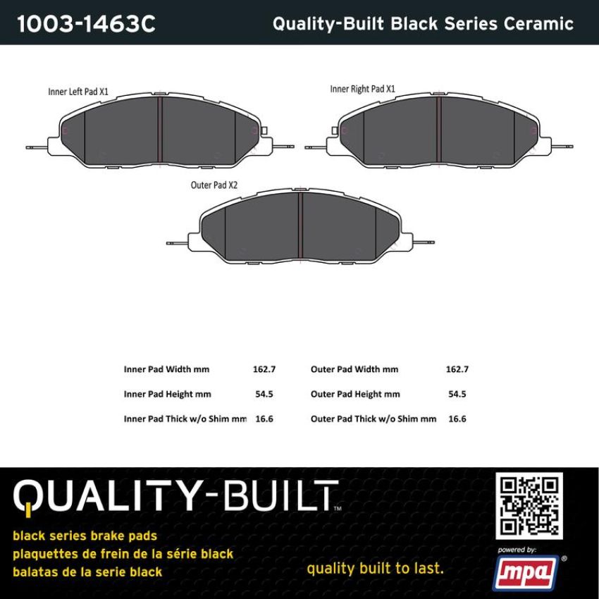 MPA 1003-1463C Quality-Built Black Series Ceramic Brake Pads w/ Hardware