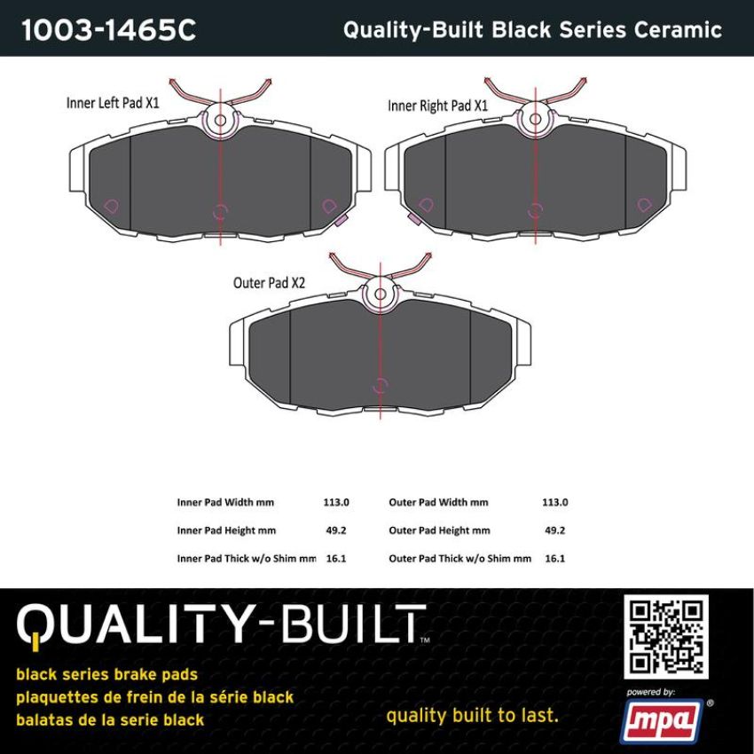 MPA 1003-1465C Quality-Built Black Series Ceramic Brake Pads w/ Hardware