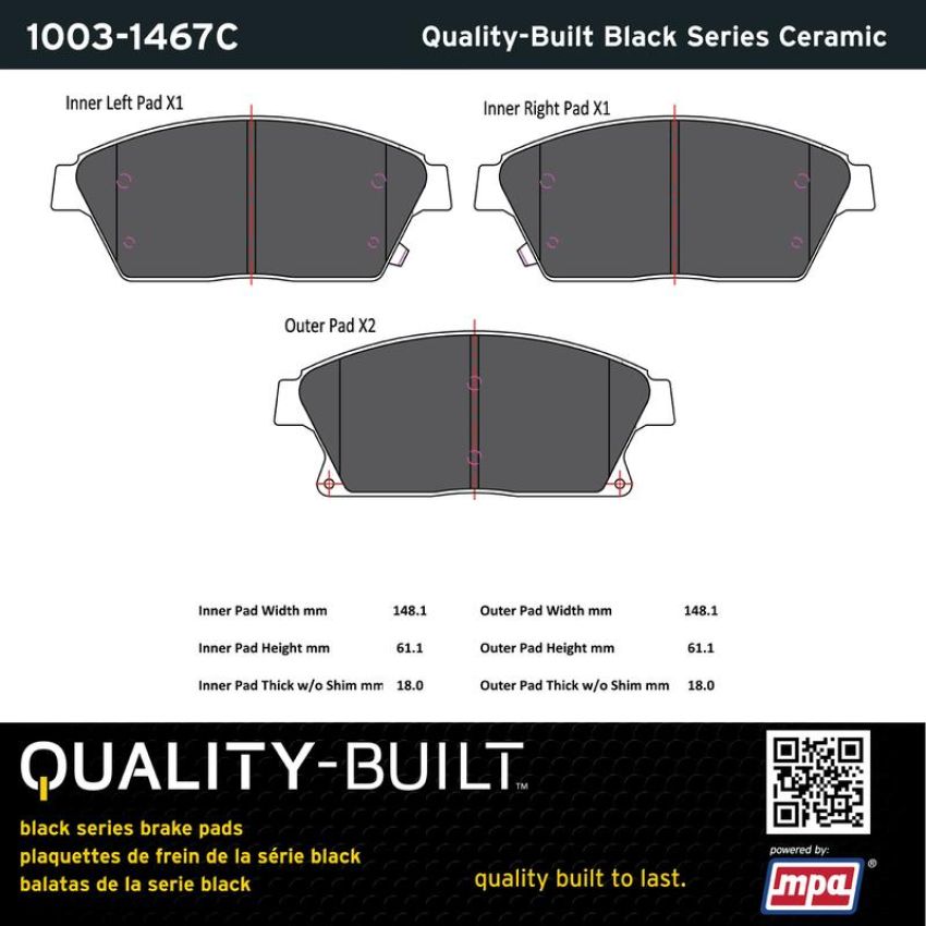 MPA 1003-1467C Quality-Built Black Series Ceramic Brake Pads w/ Hardware