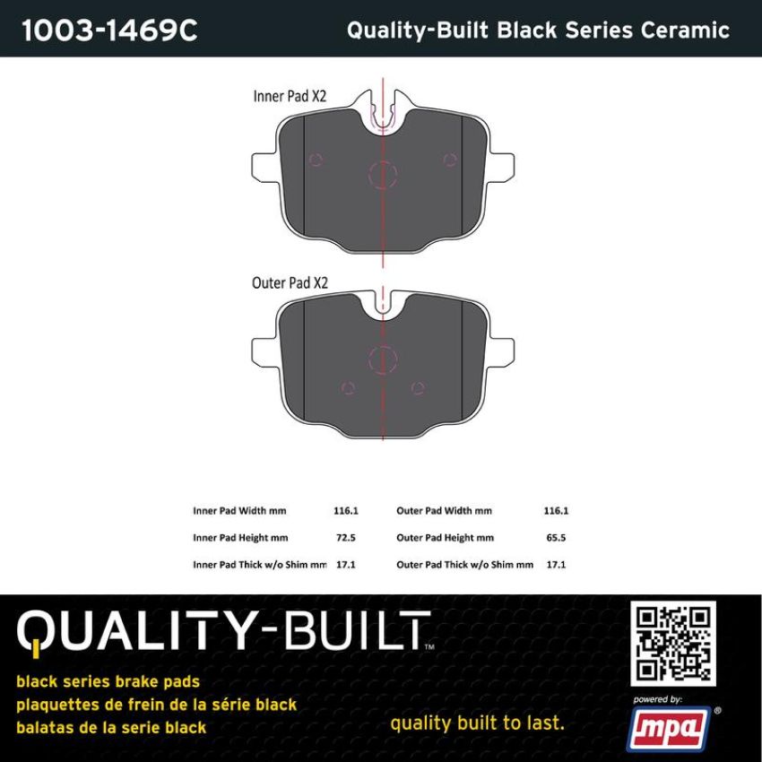 MPA 1003-1469C Quality-Built Black Series Ceramic Brake Pads w/ Hardware