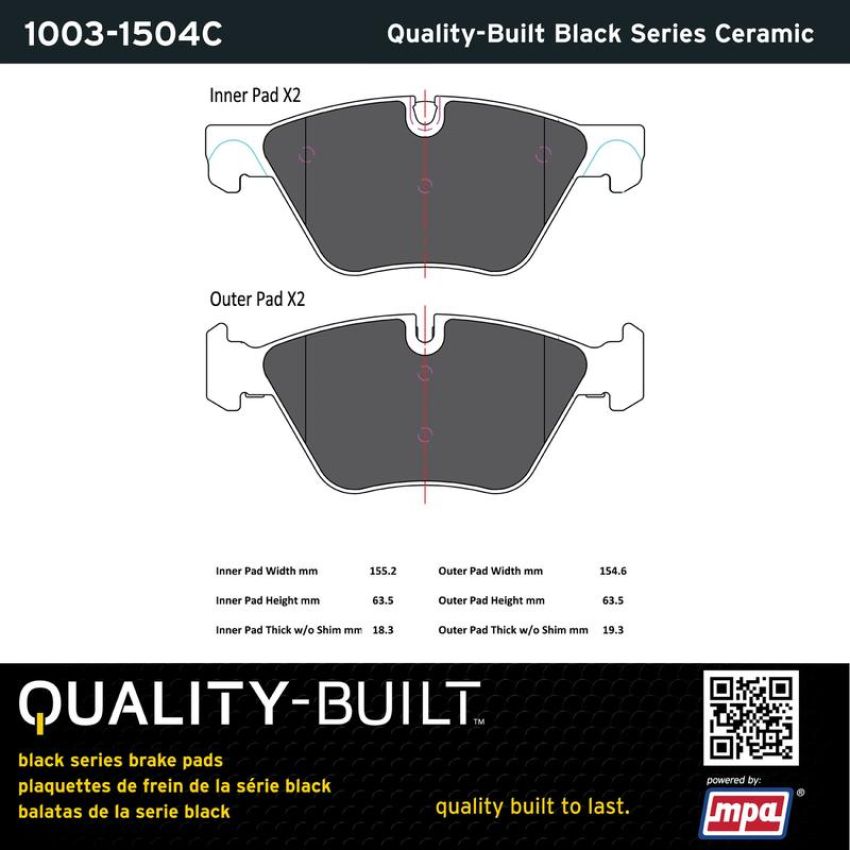 MPA 1003-1504C Quality-Built Black Series Ceramic Brake Pads w/ Hardware