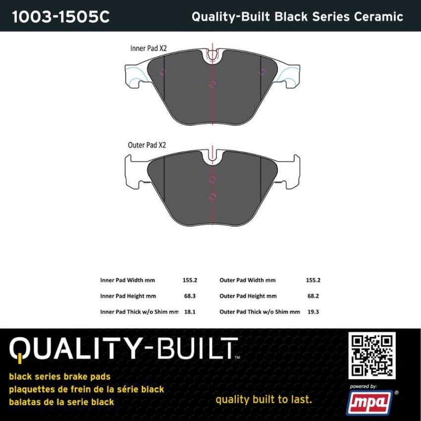MPA 1003-1505C Quality-Built Black Series Ceramic Brake Pads w/ Hardware