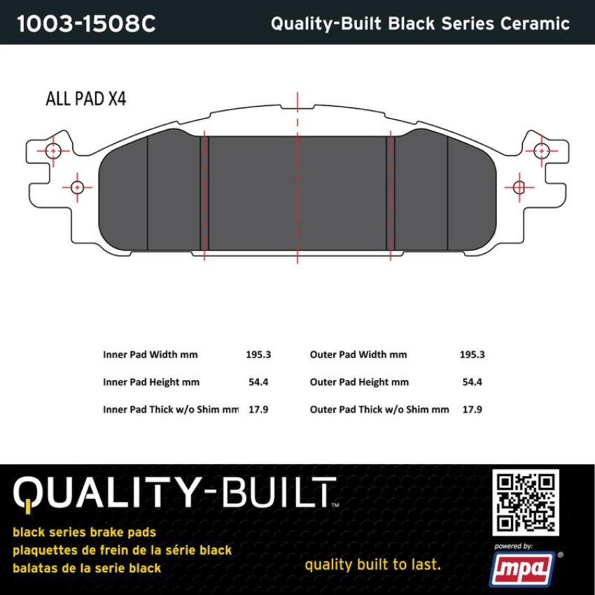 MPA 1003-1508C Quality-Built Black Series Ceramic Brake Pads w/ Hardware