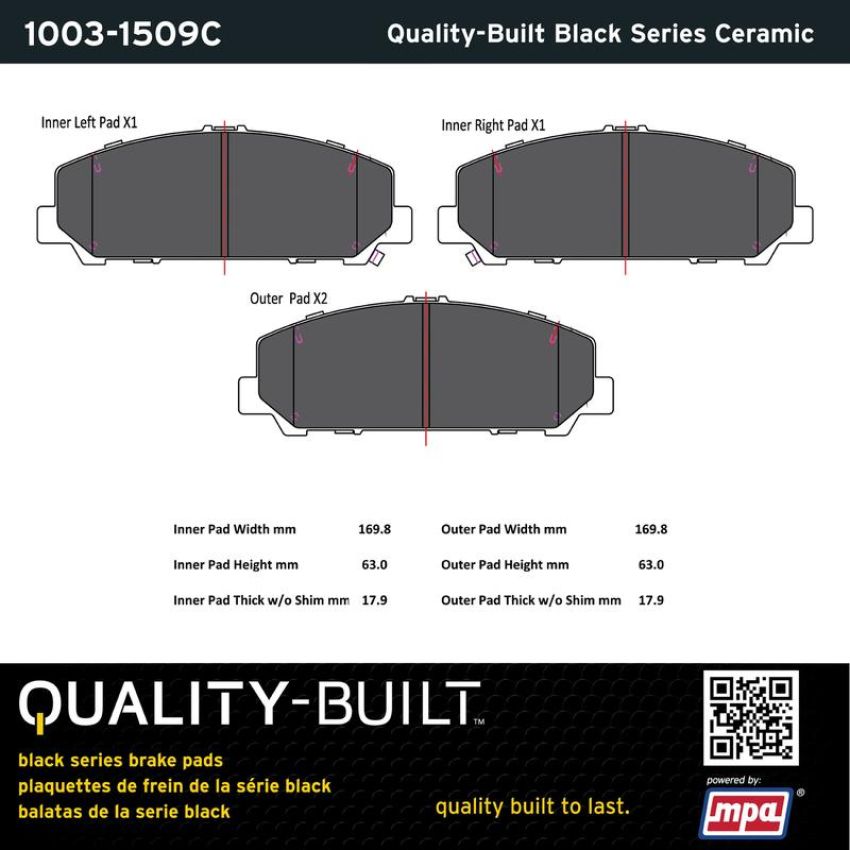 MPA 1003-1509C Quality-Built Black Series Ceramic Brake Pads w/ Hardware
