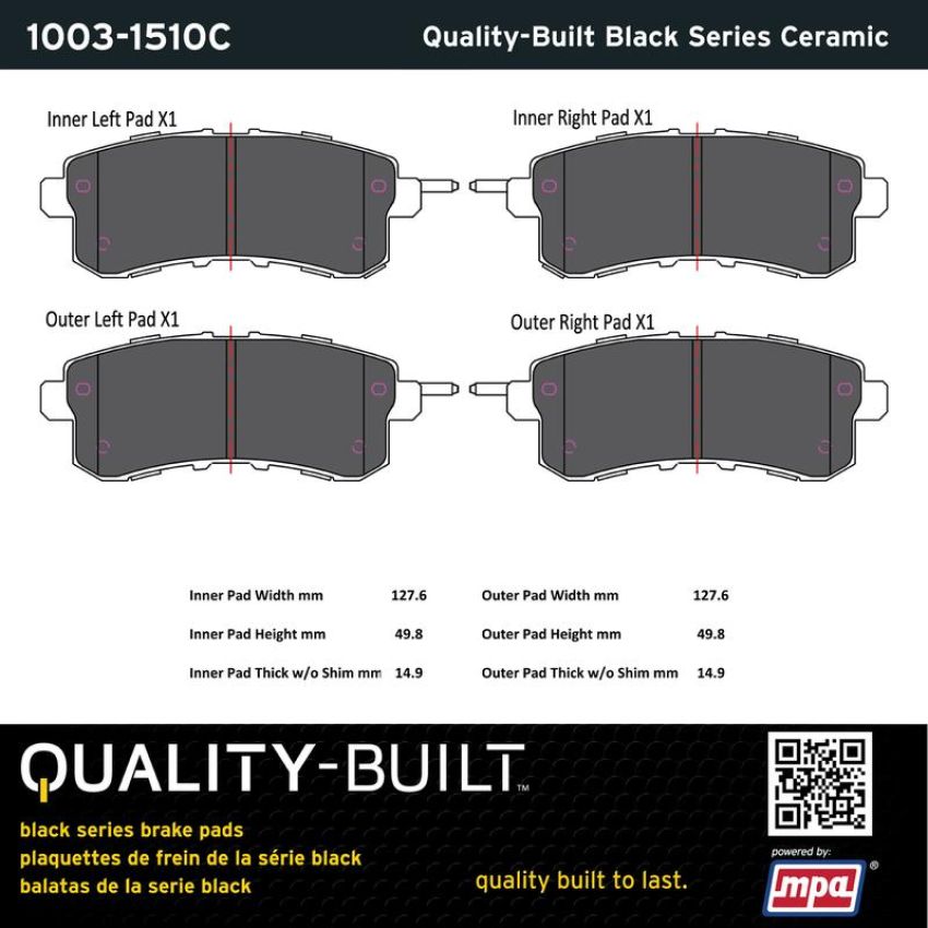 MPA 1003-1510C Quality-Built Black Series Ceramic Brake Pads w/ Hardware