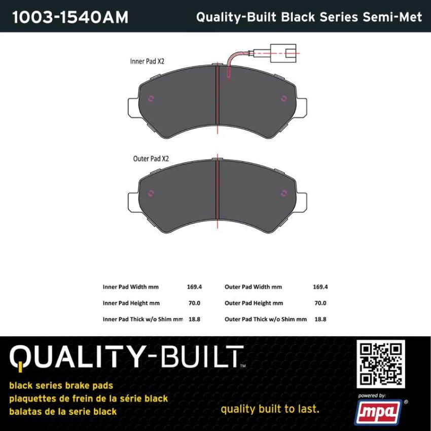 MPA 1003-1540AM Quality-Built Black Series Semi-Metallic Brake Pads
