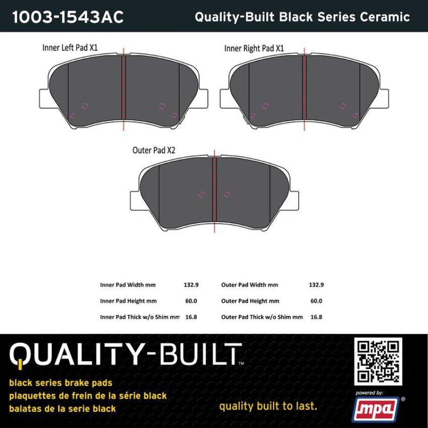 MPA 1003-1543AC Quality-Built Black Series Ceramic Brake Pads w/ Hardware