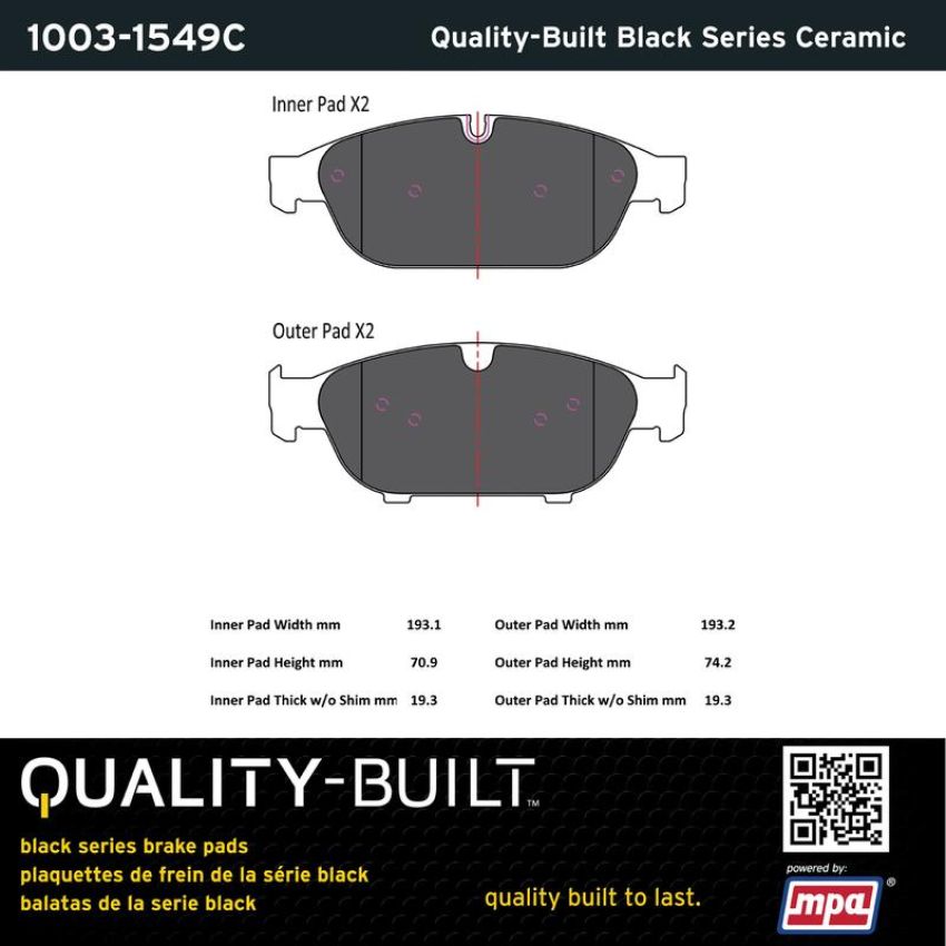 MPA 1003-1549C Quality-Built Black Series Ceramic Brake Pads w/ Hardware